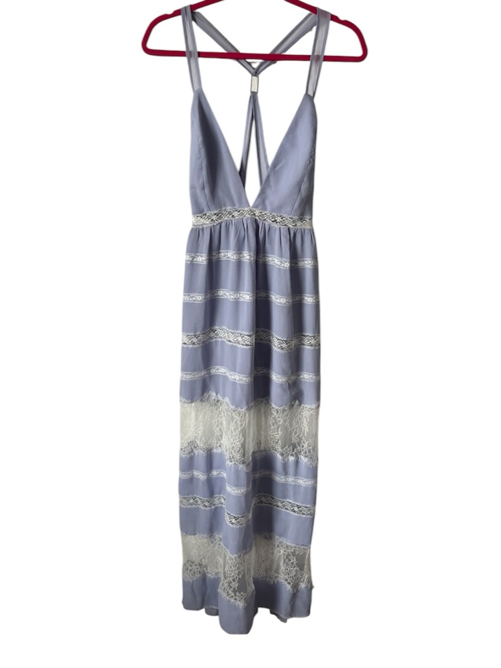 X by NBD Lavender Maxi Slip Dress with Cream Lace Trim